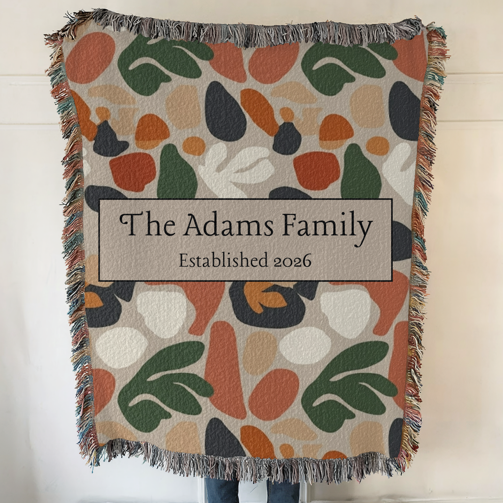 Personalized Woven Blanket — Custom Name Floral Tapestry Throw