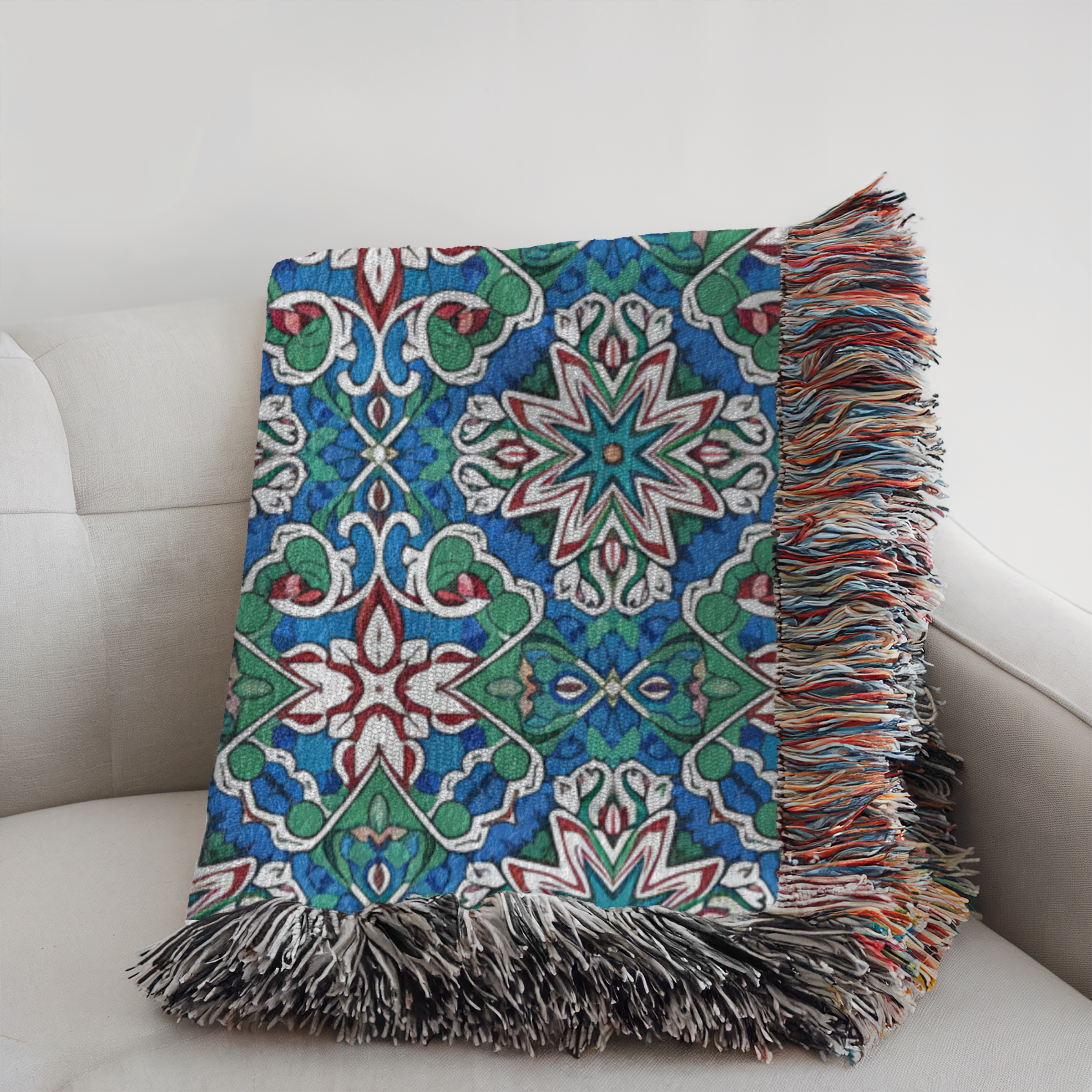 Turkish Blues Tapestry Woven Blanket