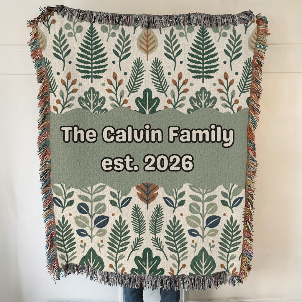 Personalized Family Earthy Heirloom Woven Blanket Throw