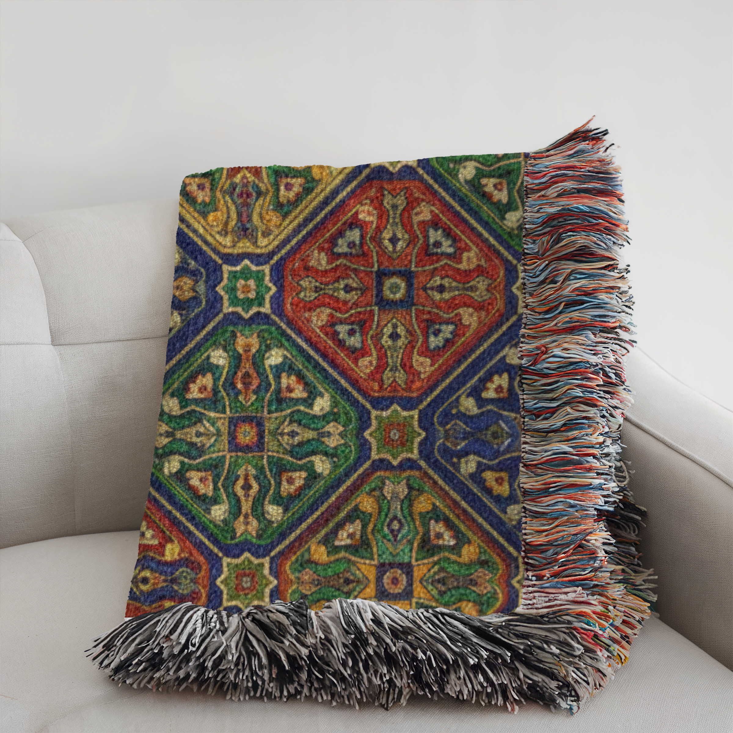 Moroccan Zellige Tapestry Woven Blanket