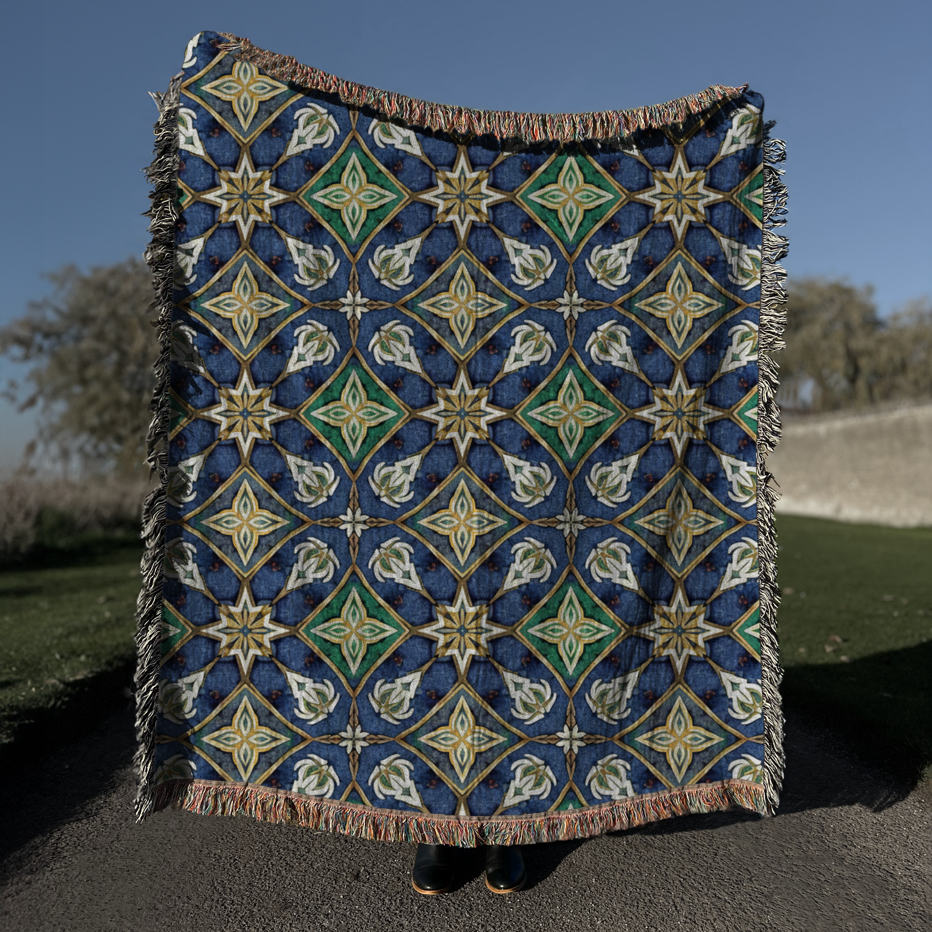 Artisan Geometric Tapestry Woven Blanket