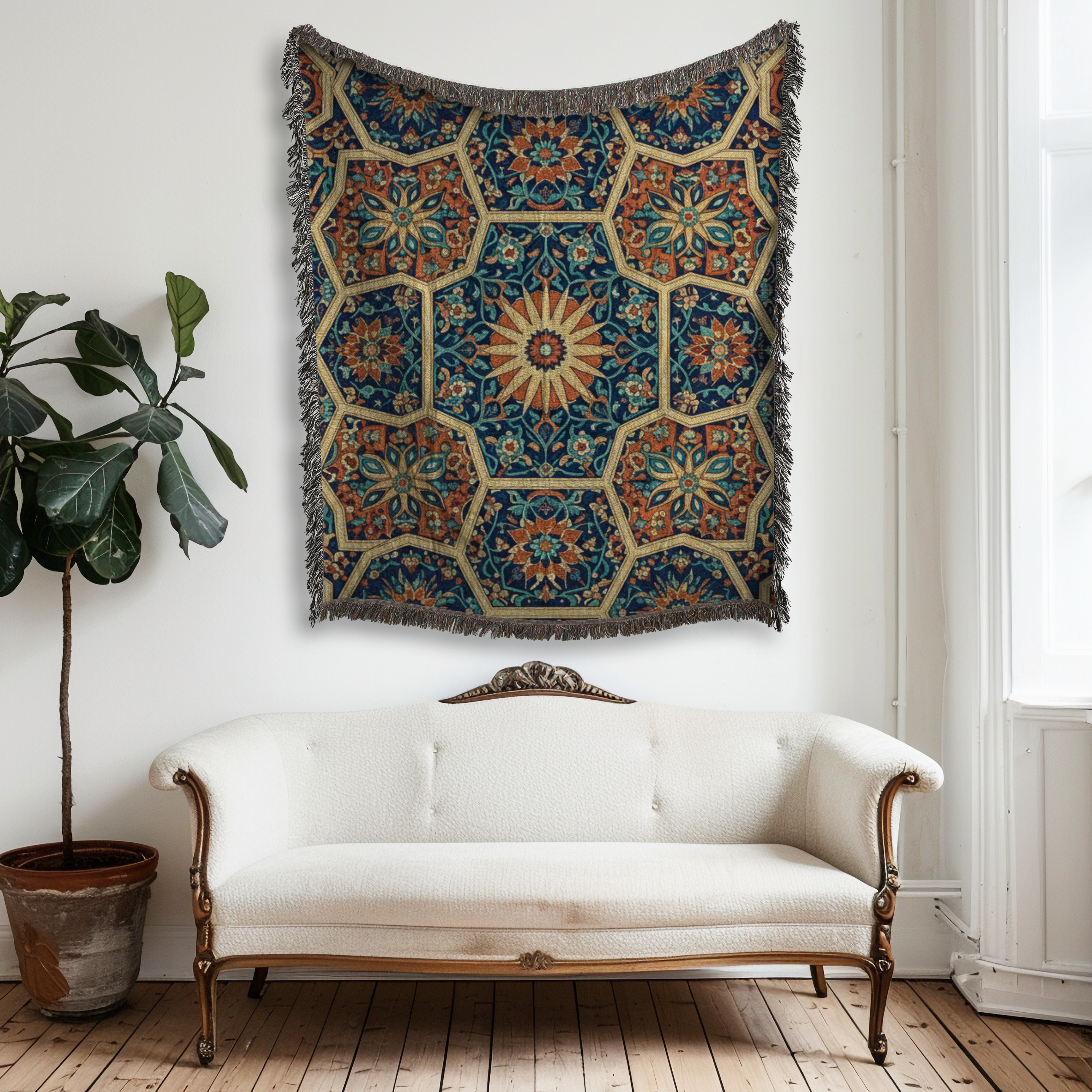 Turkish Geometric Pattern Tapestry Woven Blanket