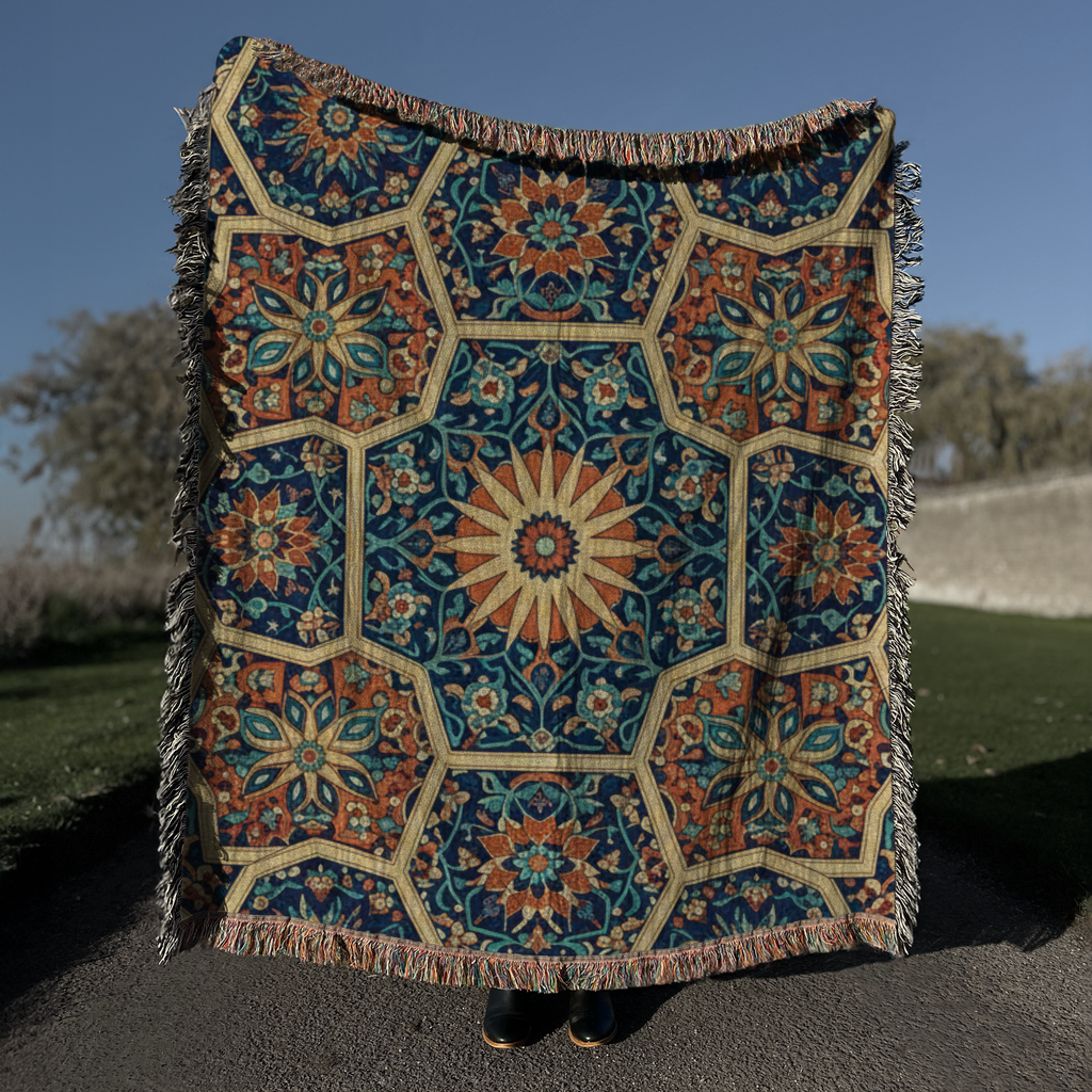 Turkish Geometric Pattern Tapestry Woven Blanket