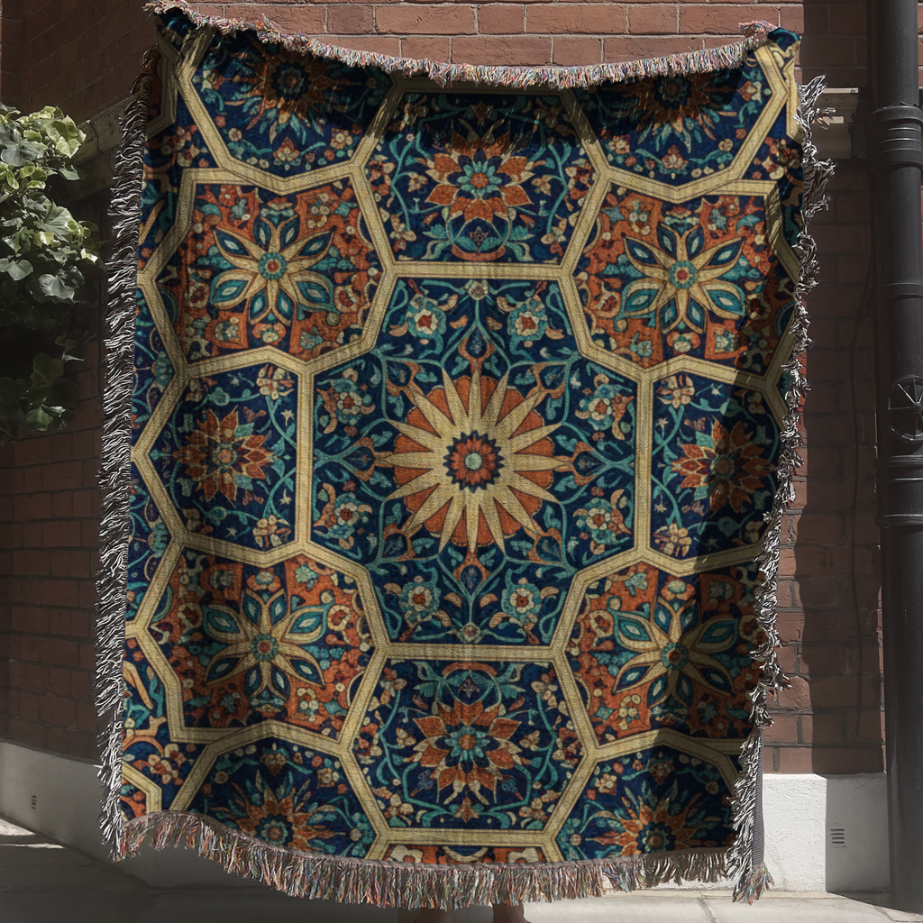 Turkish Geometric Pattern Tapestry Woven Blanket