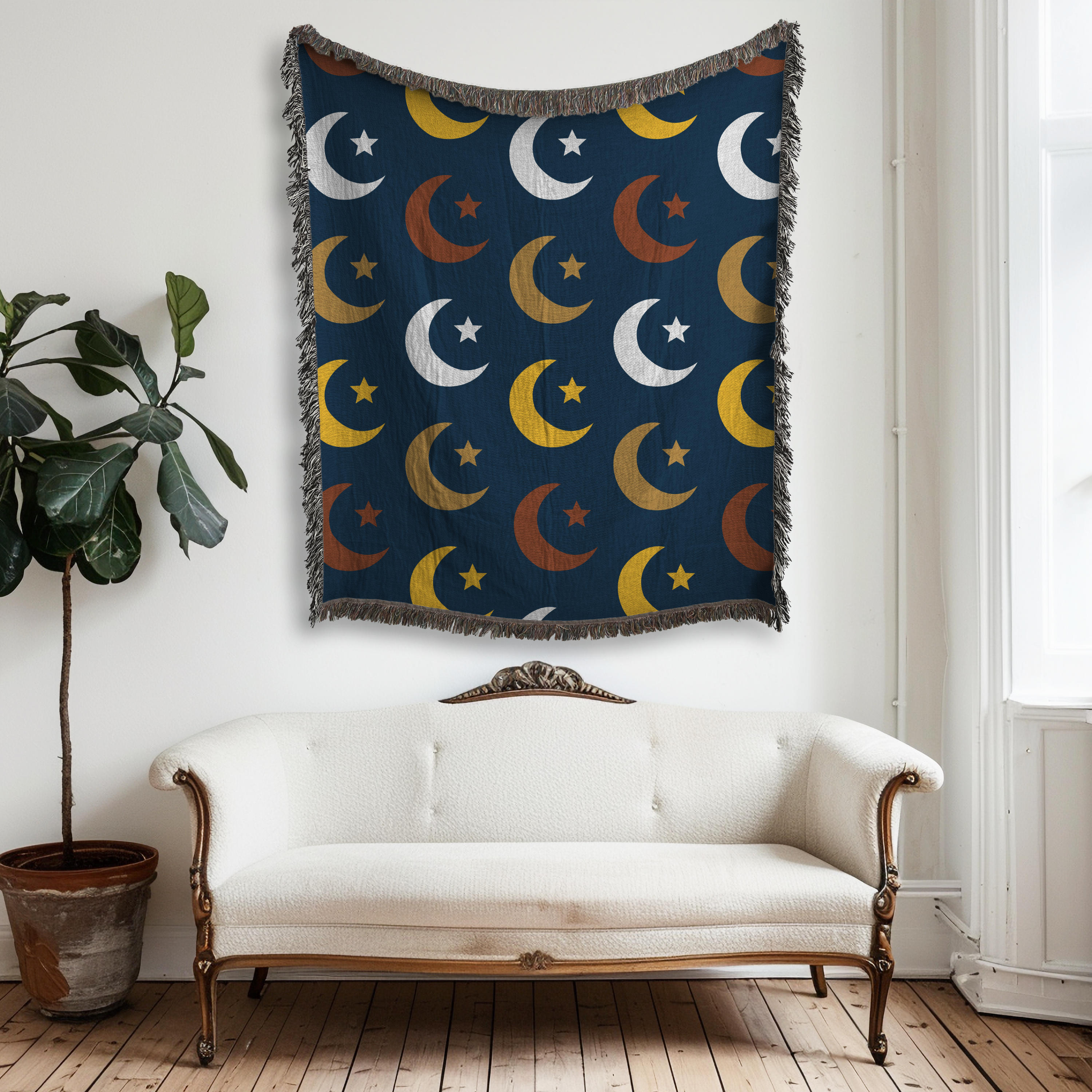 Crescent Moon Pattern Tapestry Woven Blanket