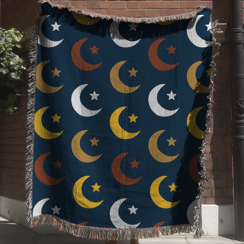 Crescent Moon Pattern Tapestry Woven Blanket