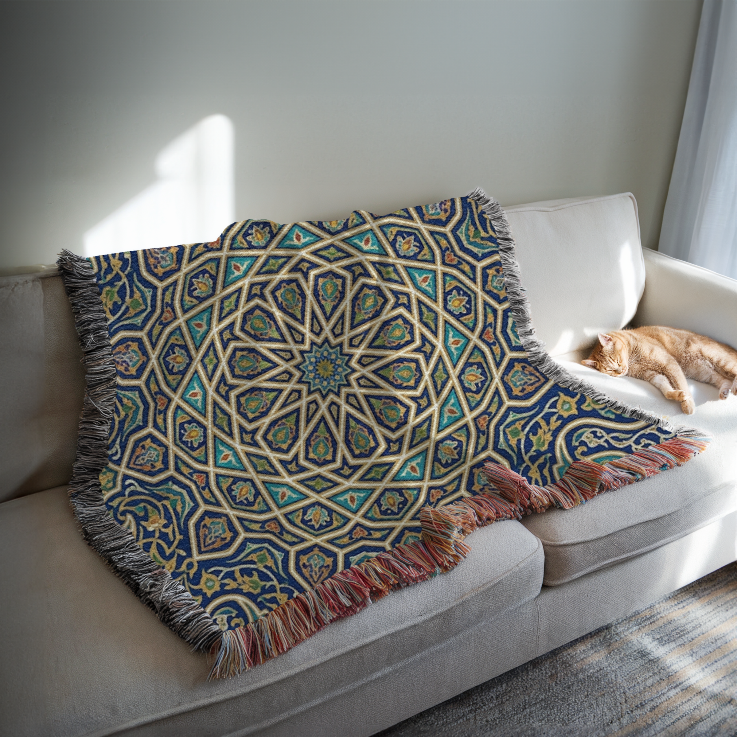 Moroccan Mosaic Tapestry Woven Blanket