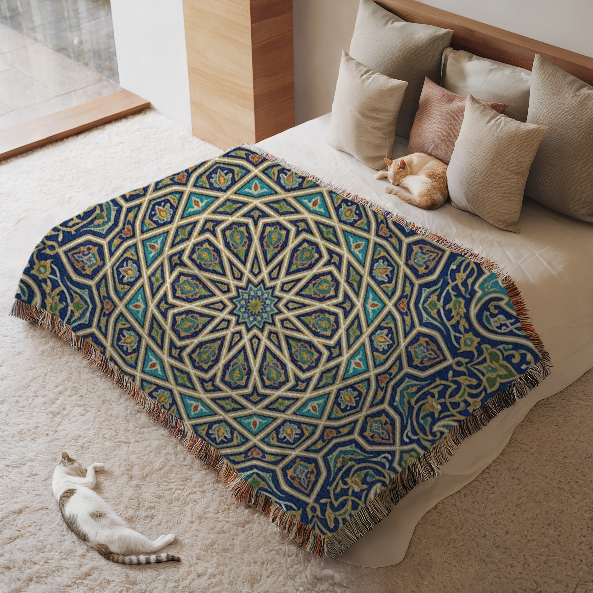 Moroccan Mosaic Tapestry Woven Blanket