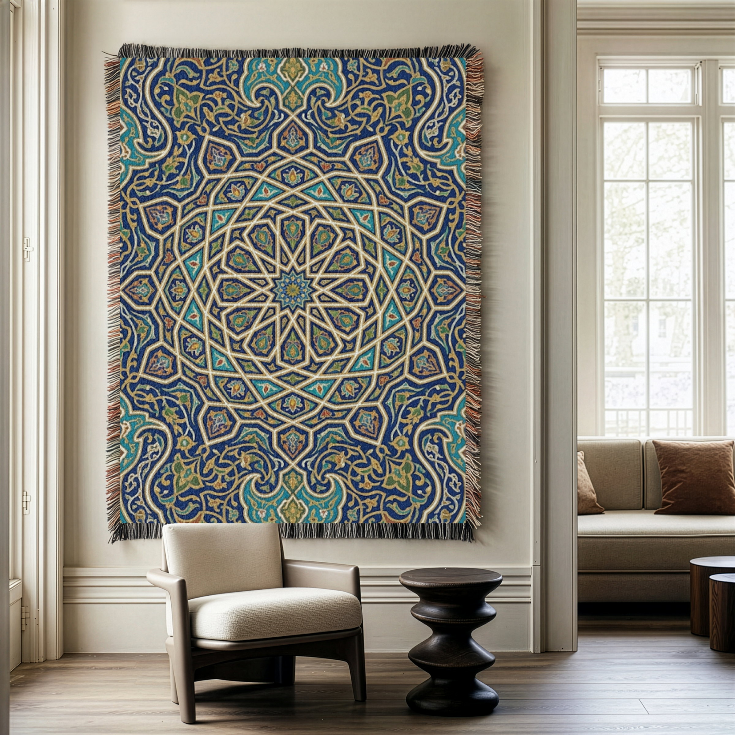 Moroccan Mosaic Tapestry Woven Blanket