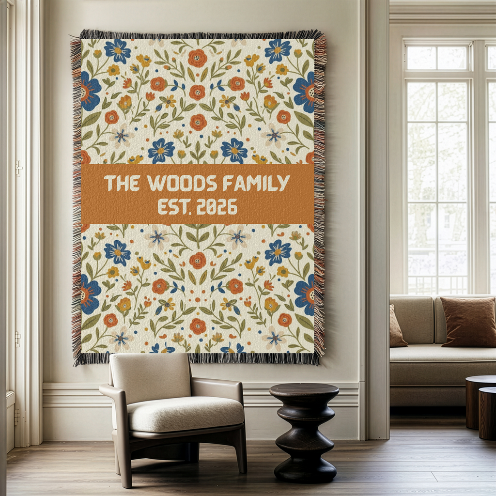 Personalized Wildflower Accent Woven Blanket Throw