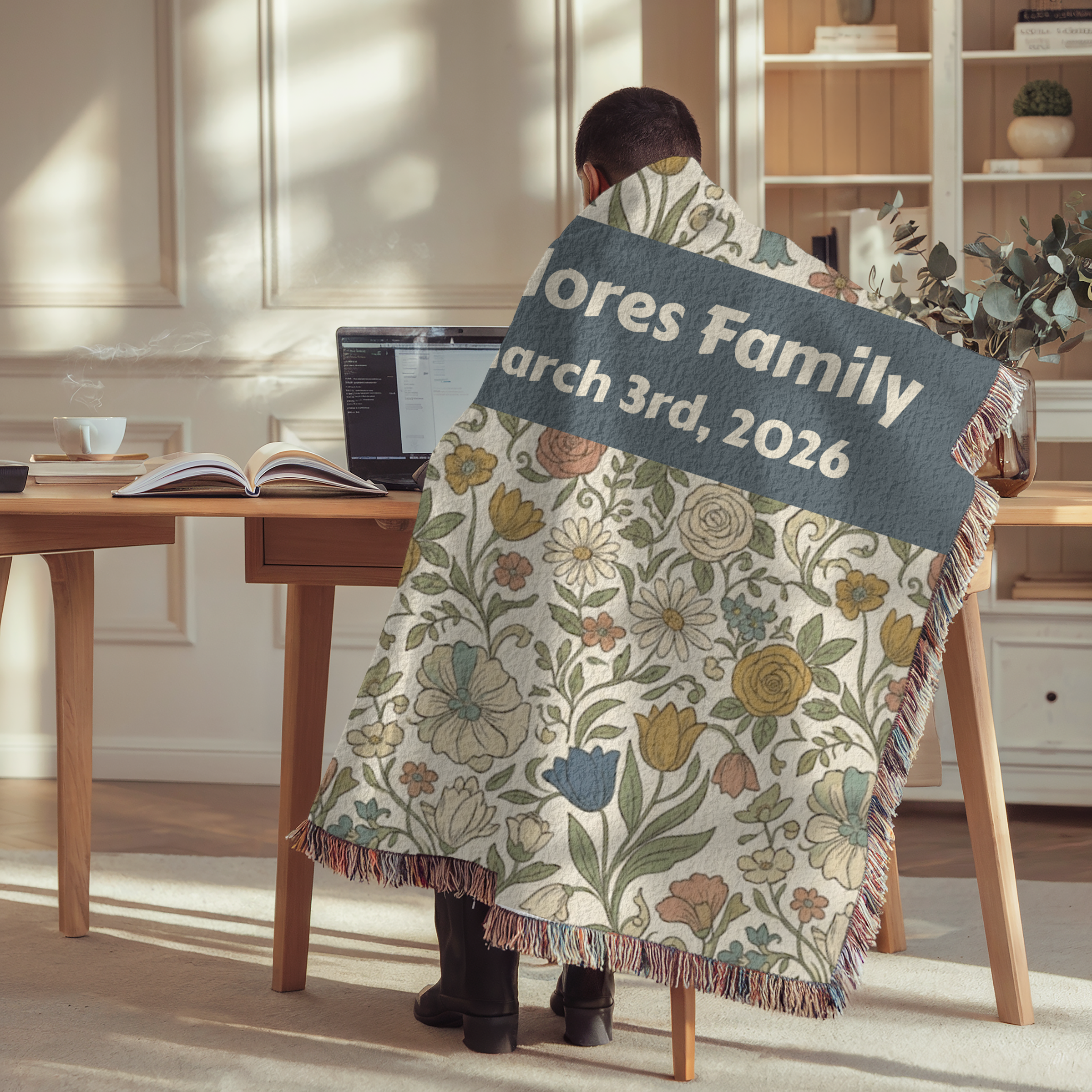 Personalized Floral Garden Woven Blanket Throw