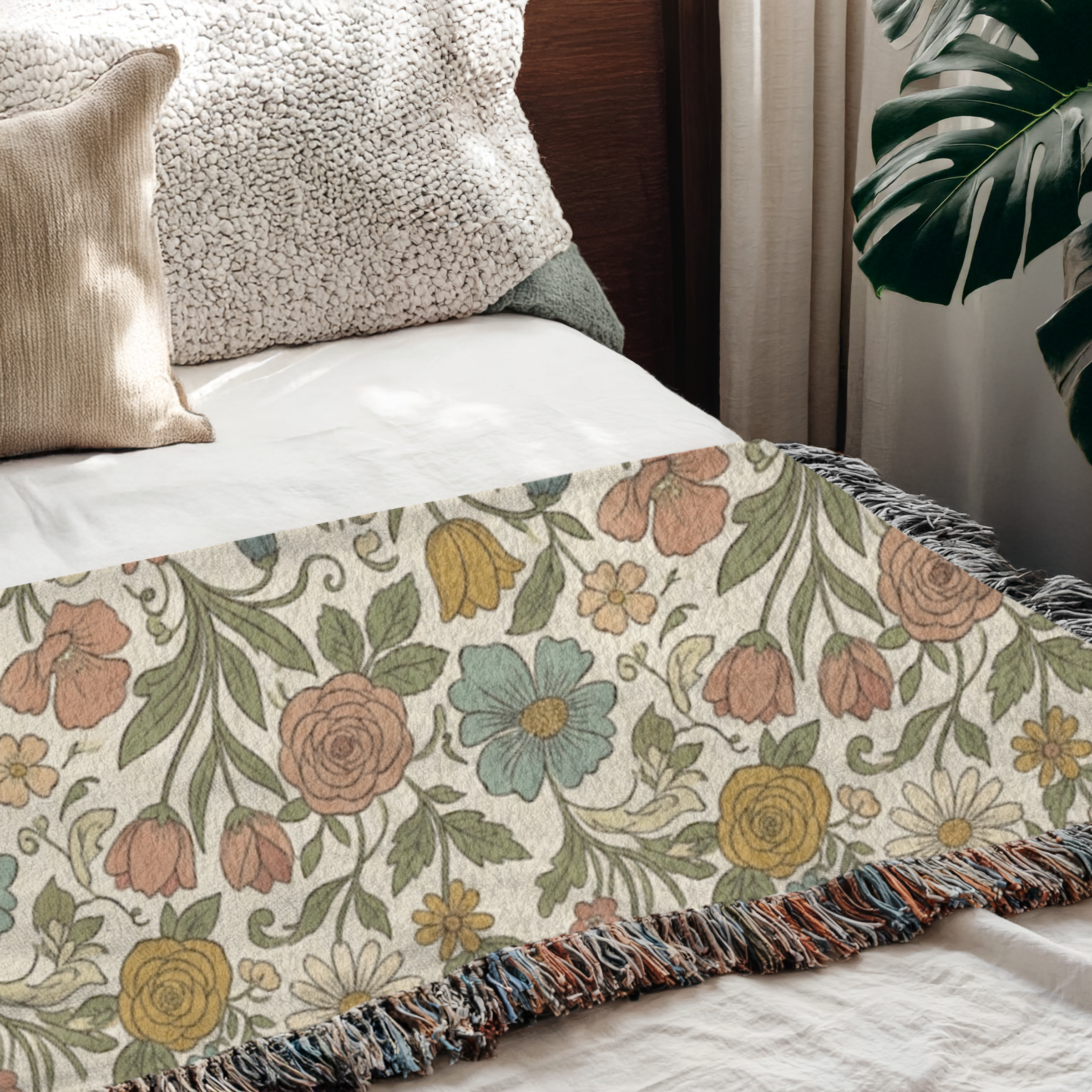 Personalized Floral Garden Woven Blanket Throw