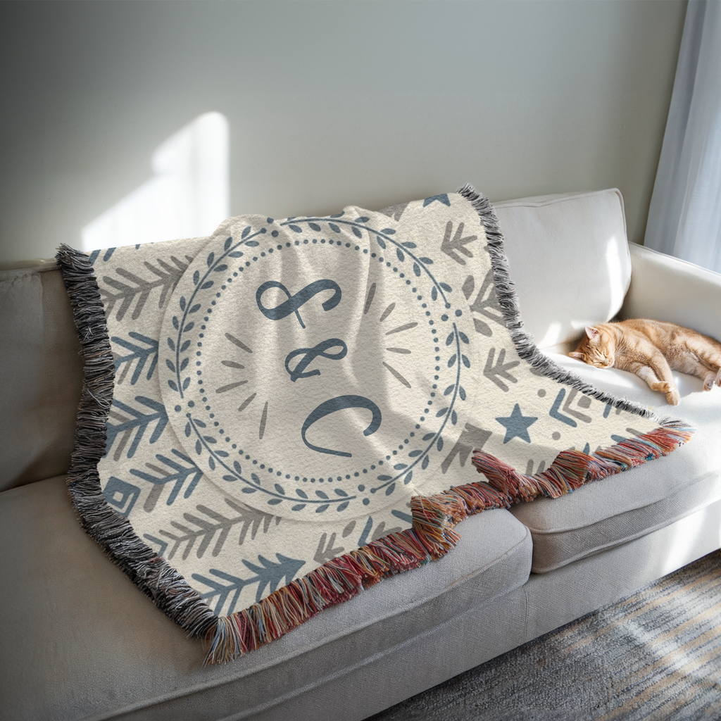 Personalized Initials Pine Forest Woven Blanket Throw