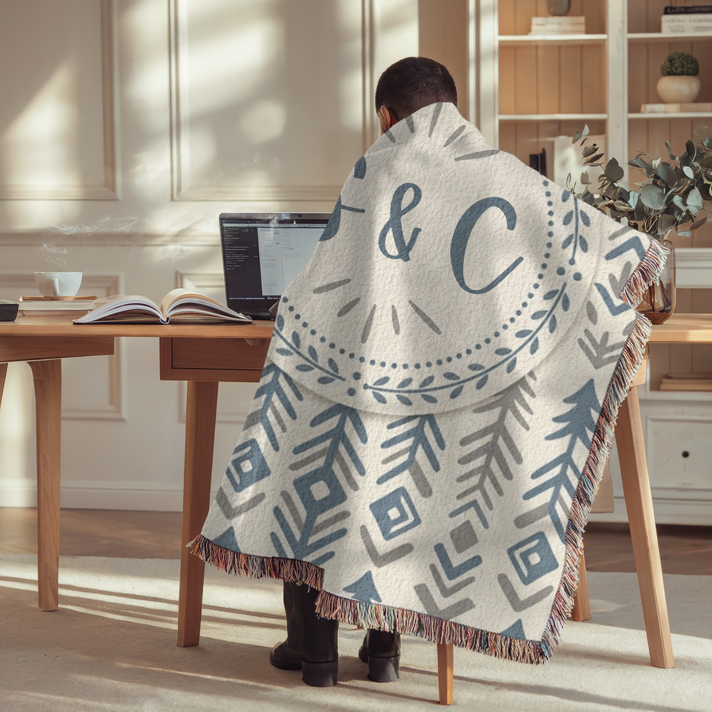 Personalized Initials Pine Forest Woven Blanket Throw