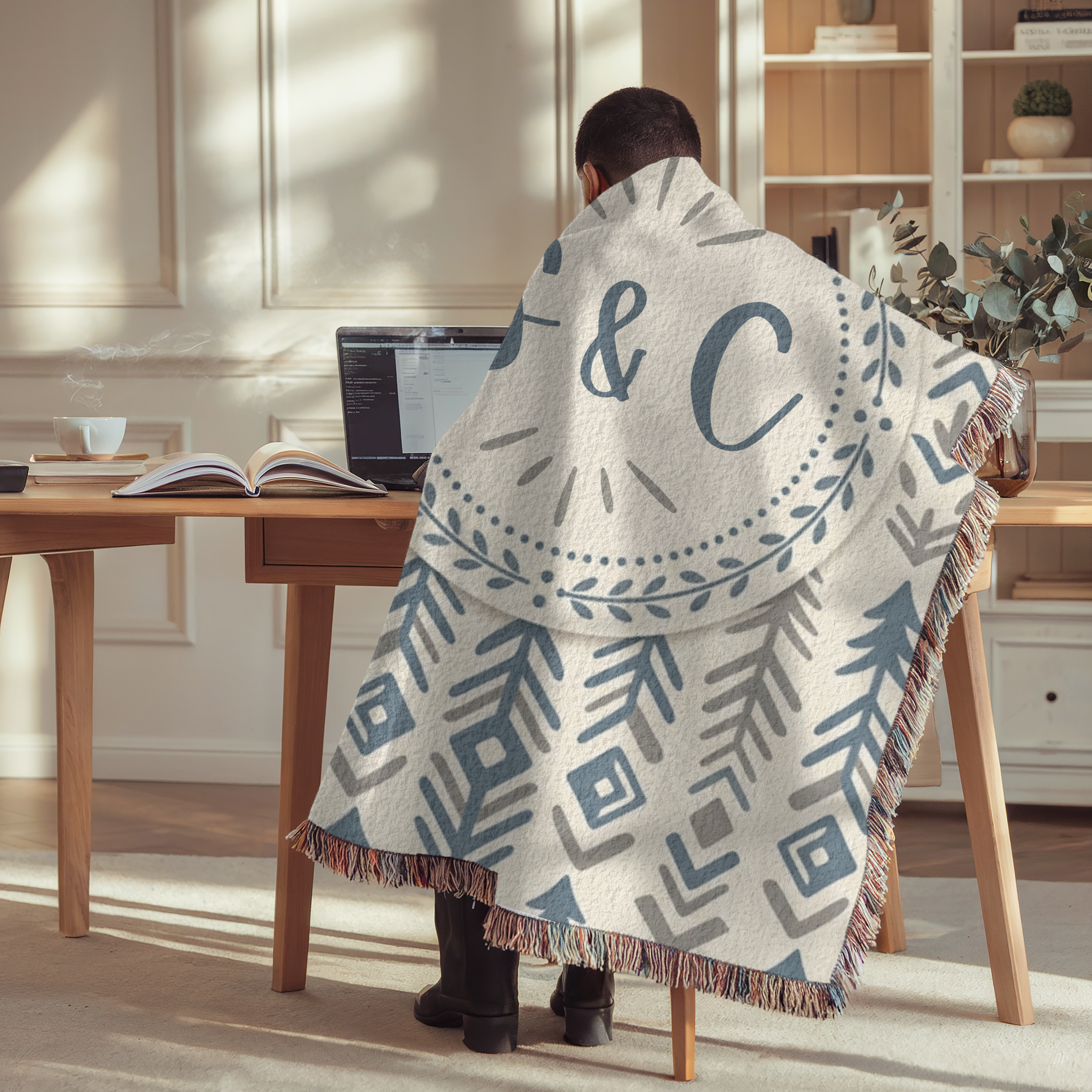 Personalized Initials Pine Forest Woven Blanket Throw