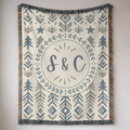 Personalized Initials Pine Forest Woven Blanket Throw