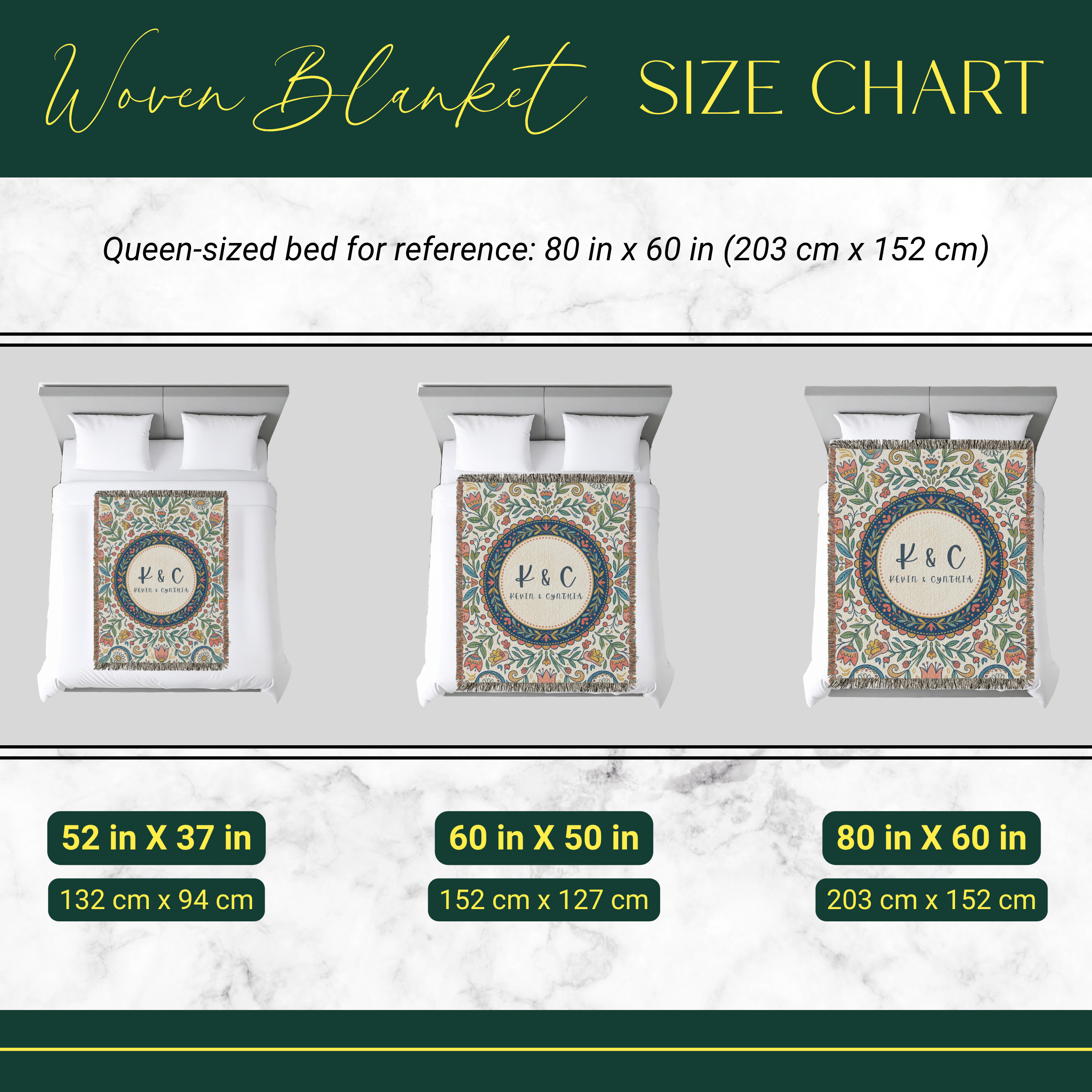 Personalized Initials Floral Garden Woven Blanket Throw