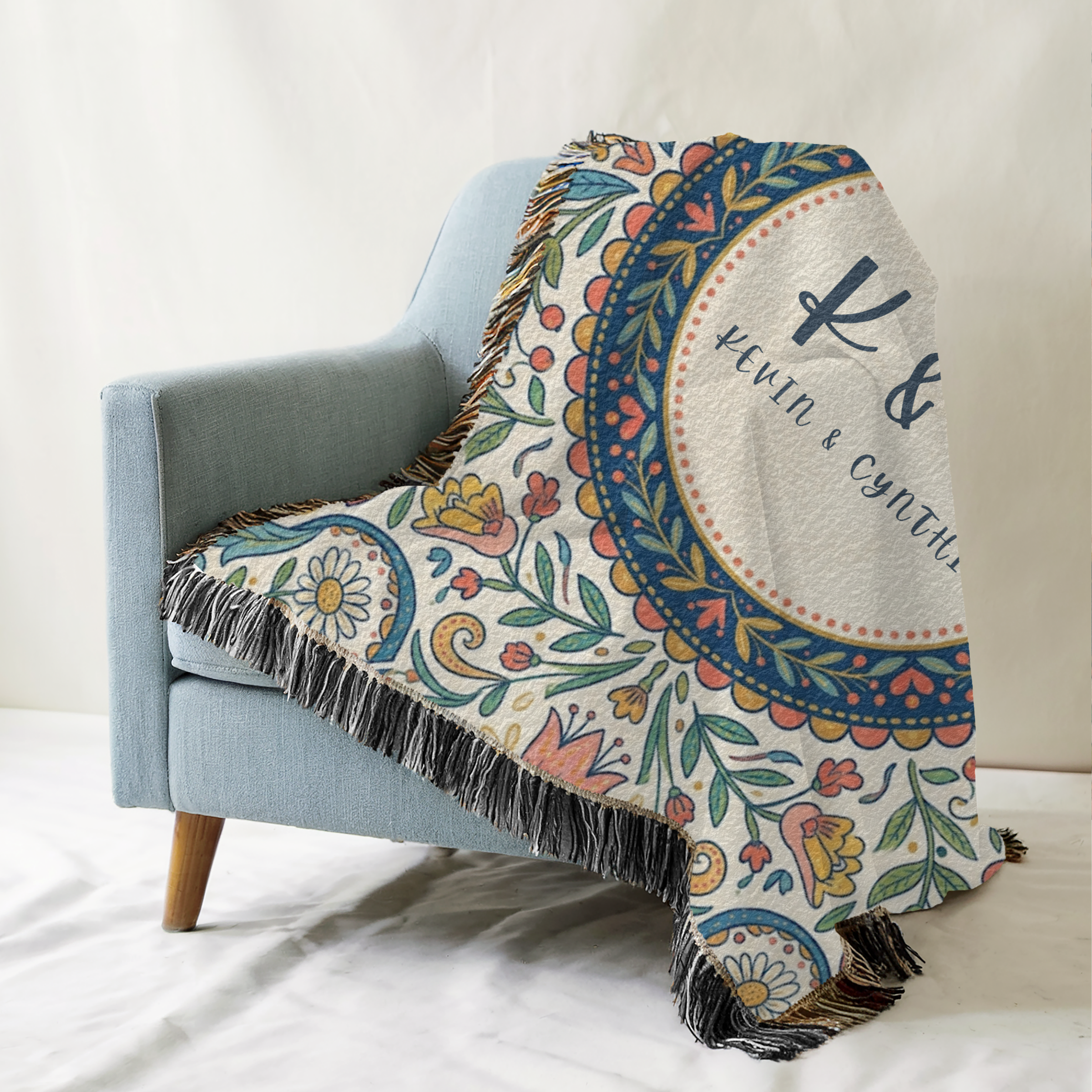 Personalized Initials Floral Garden Woven Blanket Throw