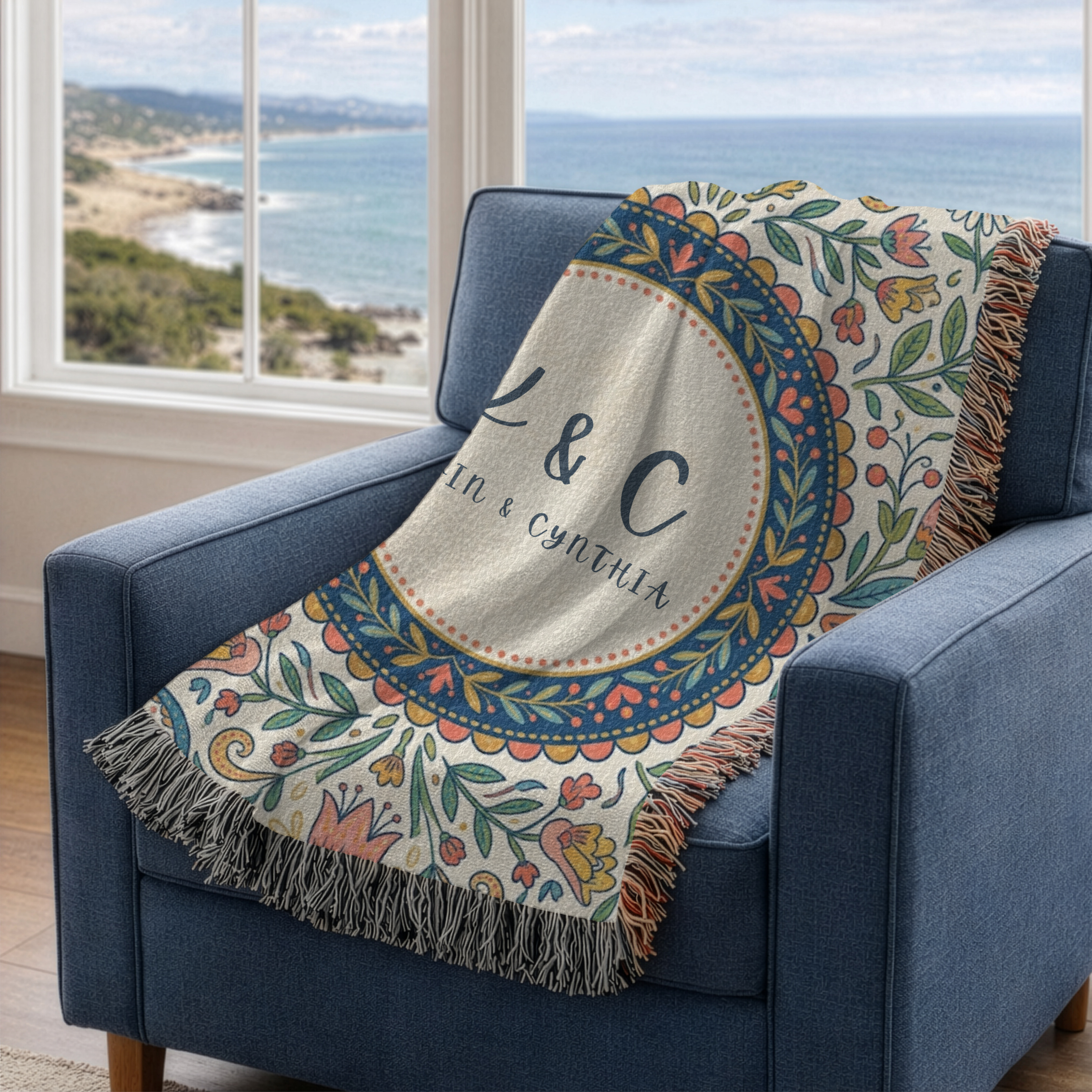 Personalized Initials Floral Garden Woven Blanket Throw