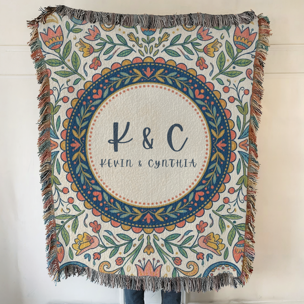 Personalized Initials Floral Garden Woven Blanket Throw