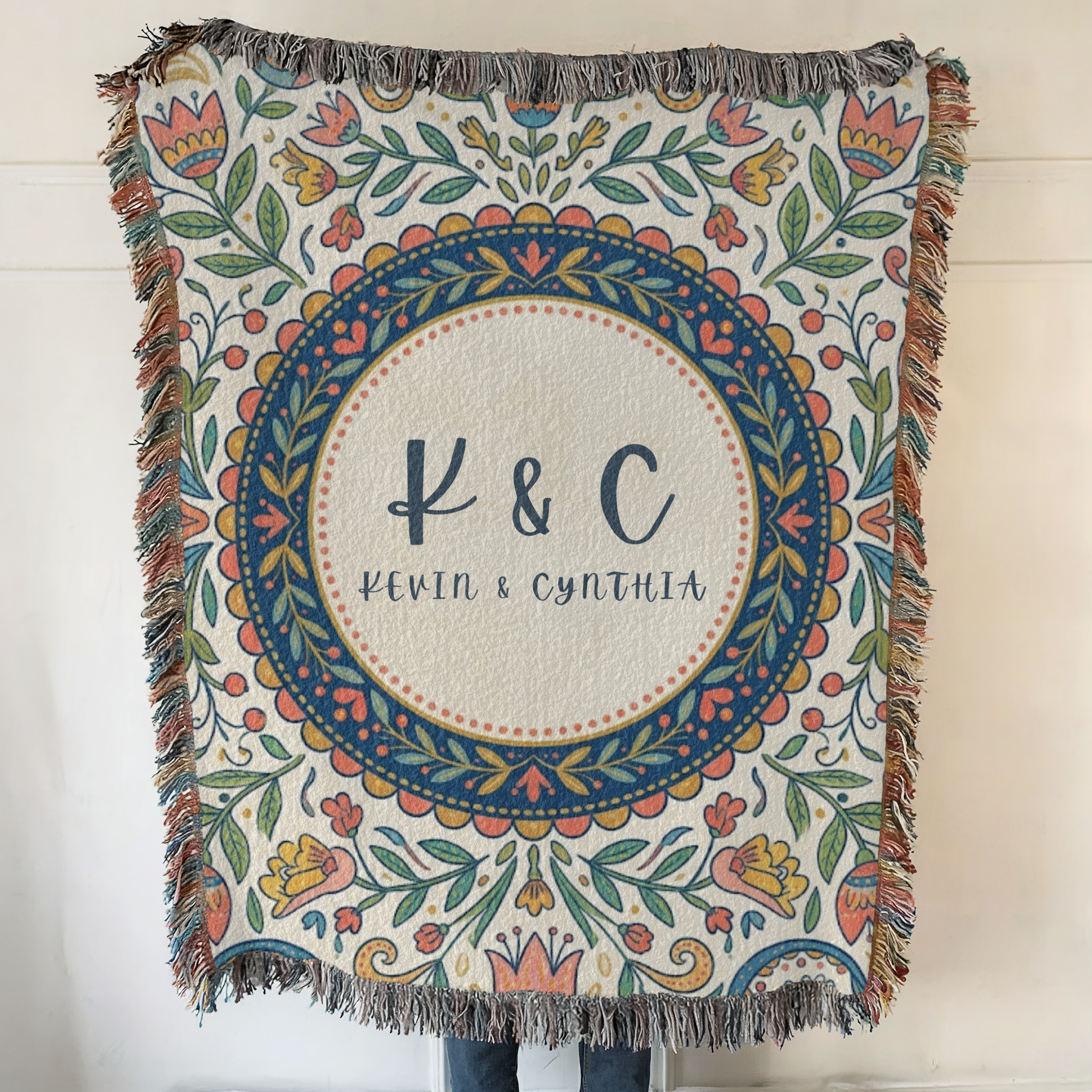 Personalized Initials Floral Garden Woven Blanket Throw