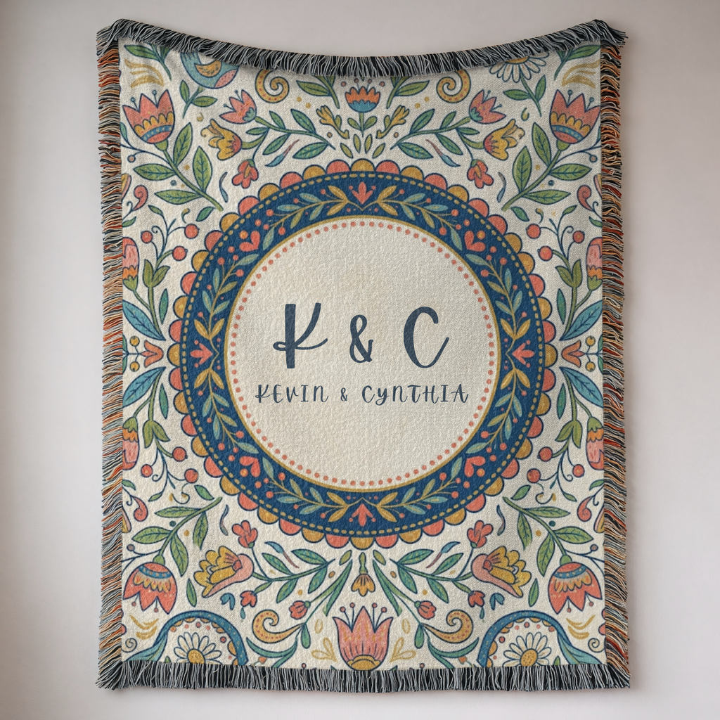 Personalized Initials Floral Garden Woven Blanket Throw