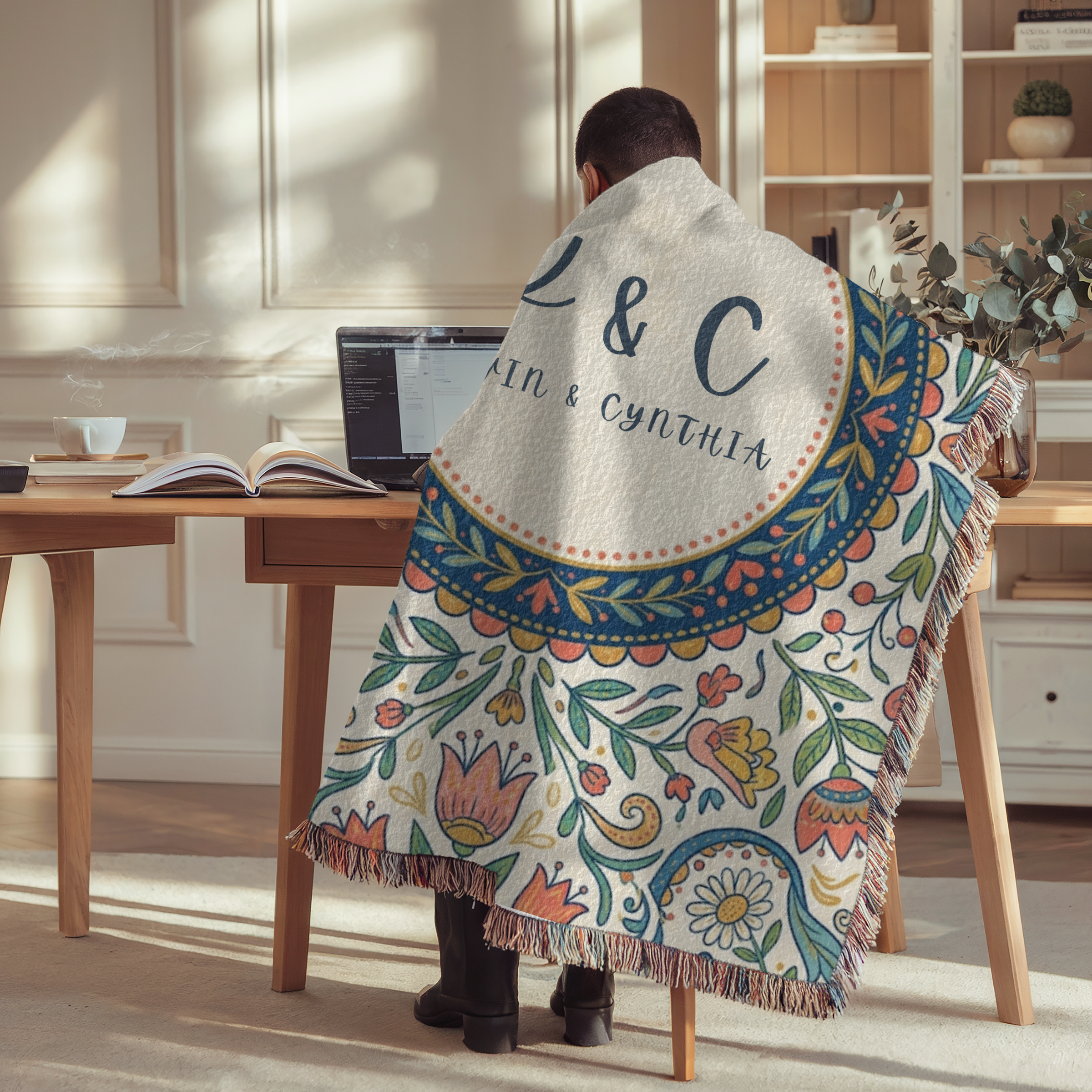 Personalized Initials Floral Garden Woven Blanket Throw