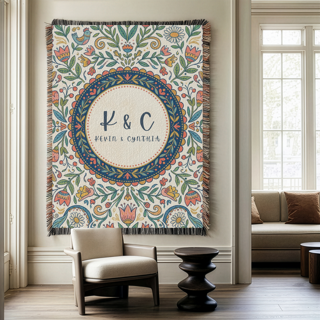 Personalized Initials Floral Garden Woven Blanket Throw