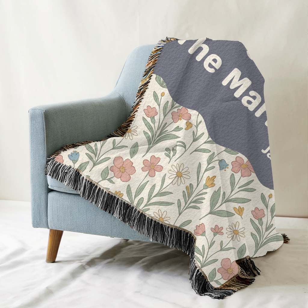 Personalized Family Name Floral Woven Blanket