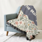 Personalized Family Name Floral Woven Blanket