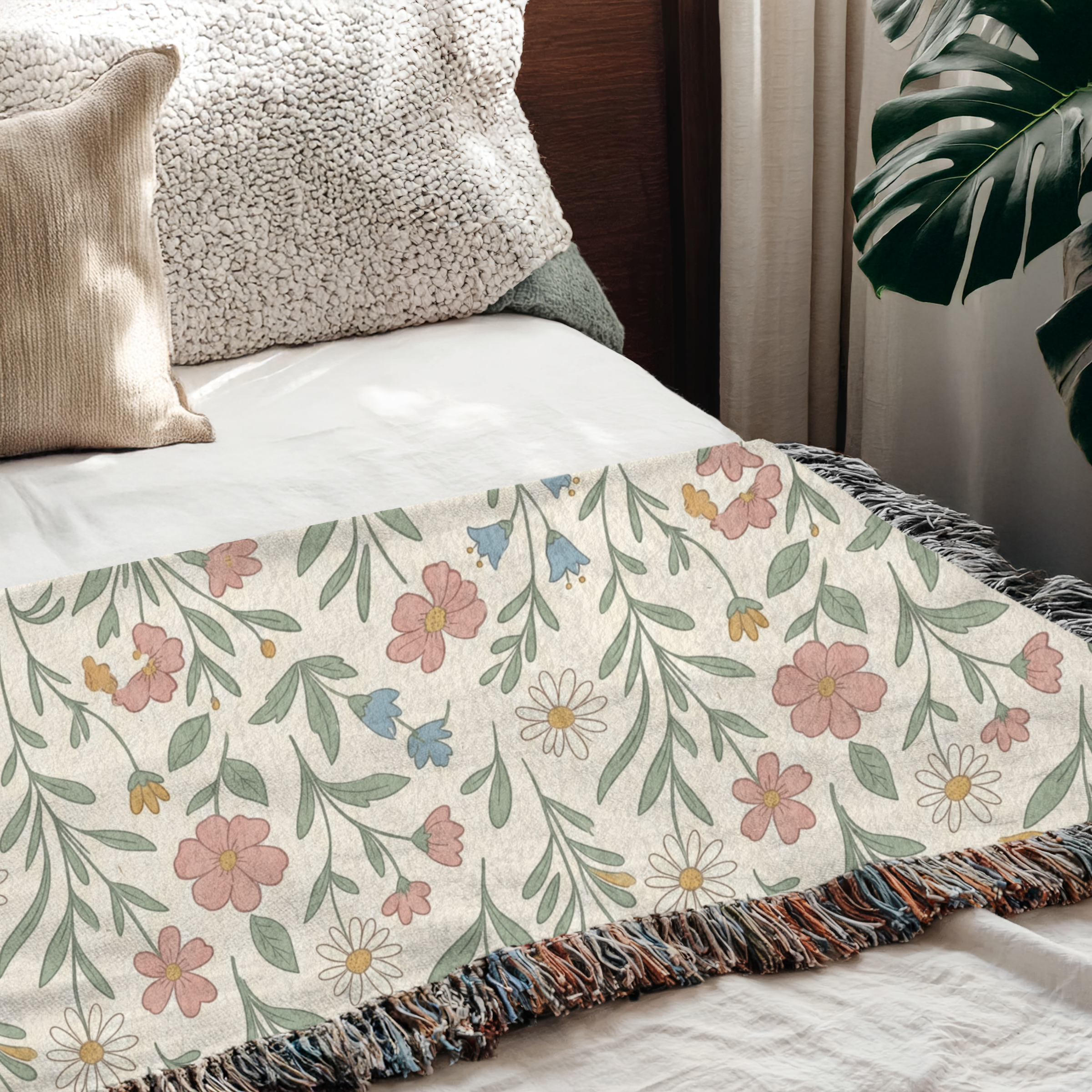 Personalized Family Name Floral Woven Blanket