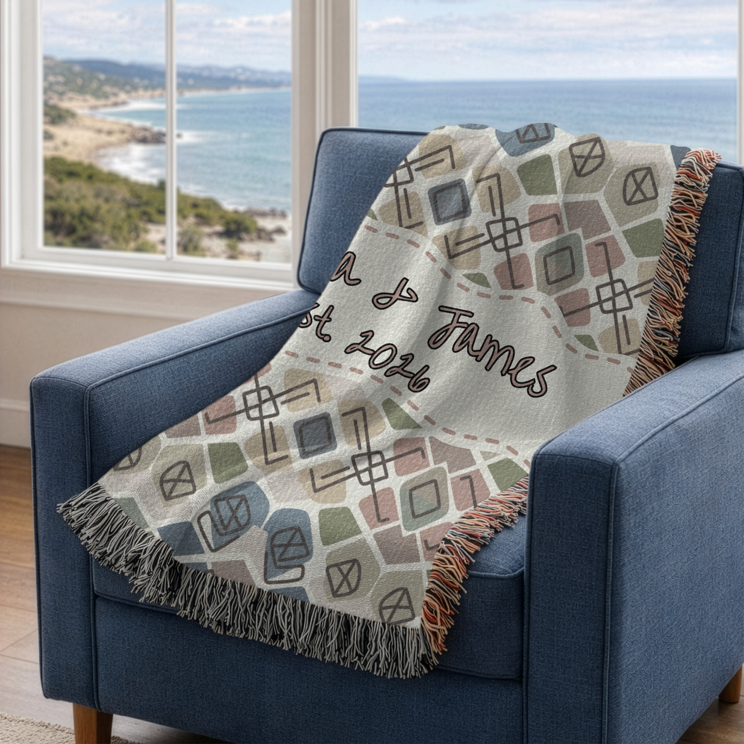 Personalized Couple's Geometric Woven Blanket Throw