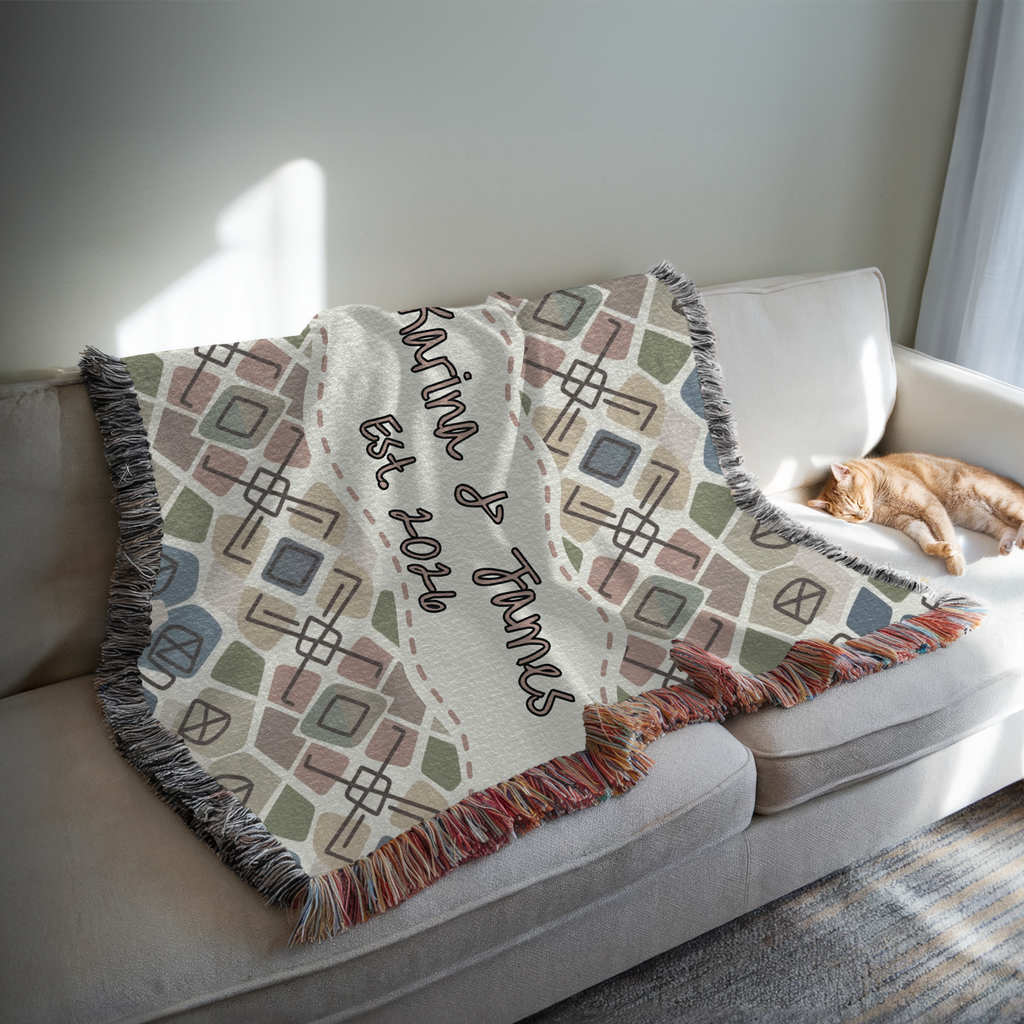 Personalized Couple's Geometric Woven Blanket Throw