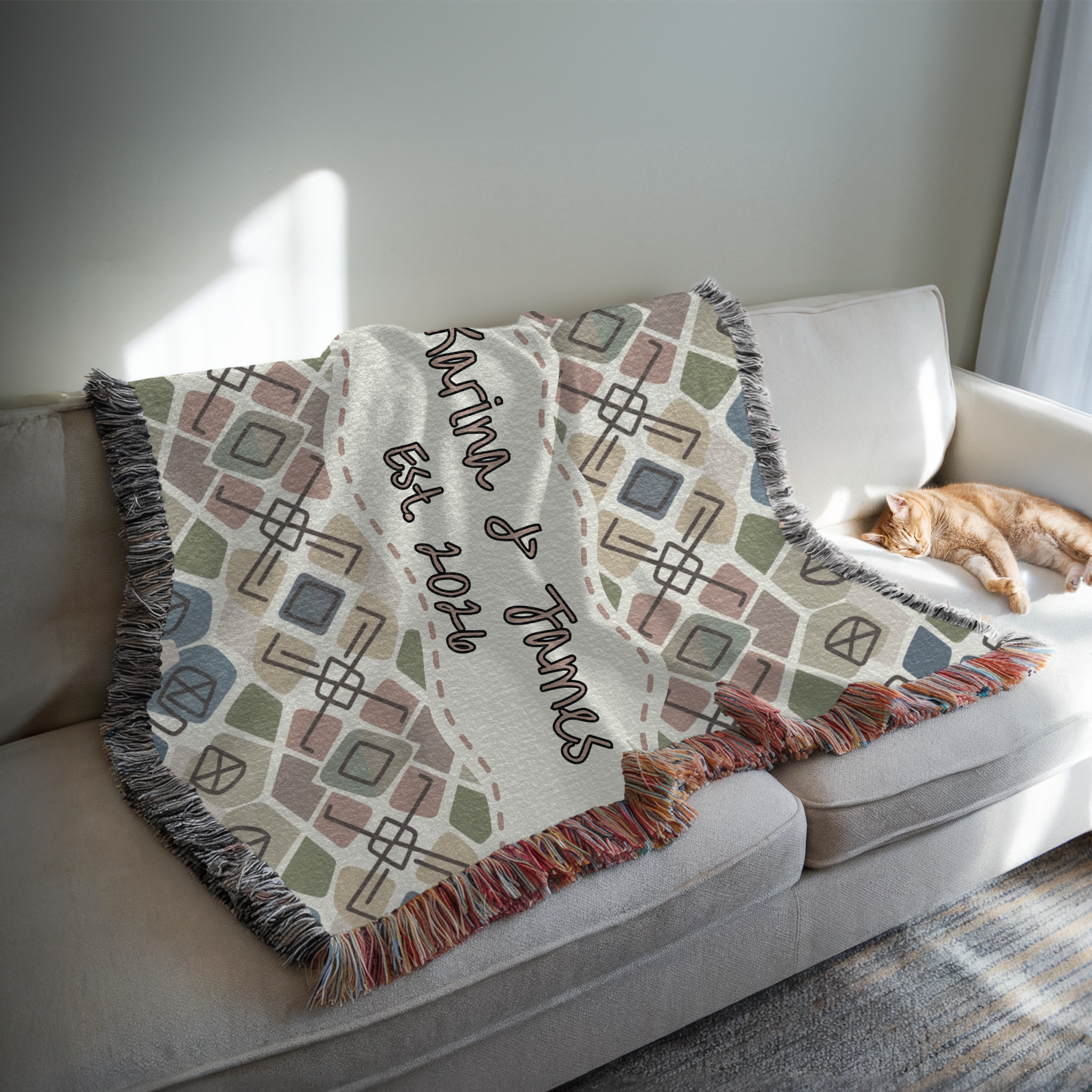 Personalized Couple's Geometric Woven Blanket Throw