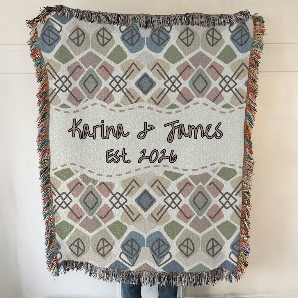 Personalized Couple's Geometric Woven Blanket Throw
