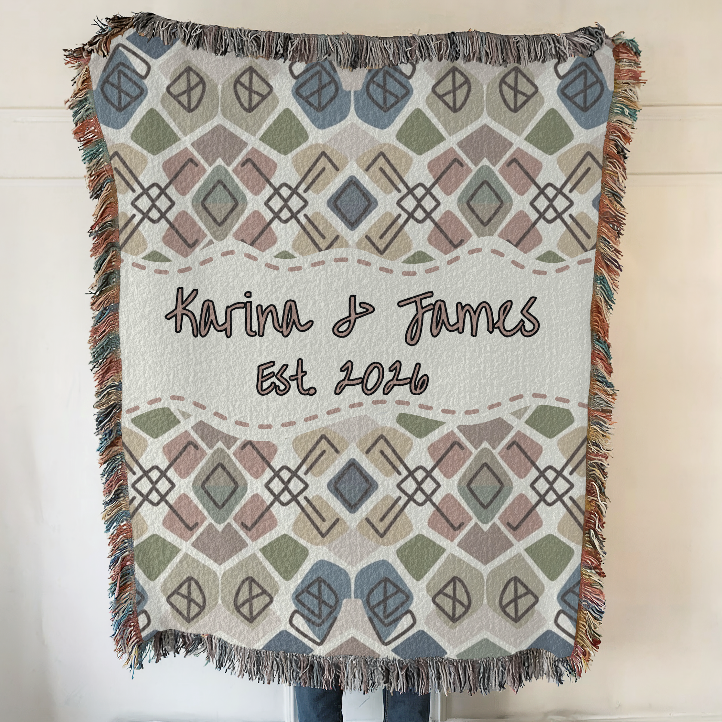 Personalized Couple's Geometric Woven Blanket Throw