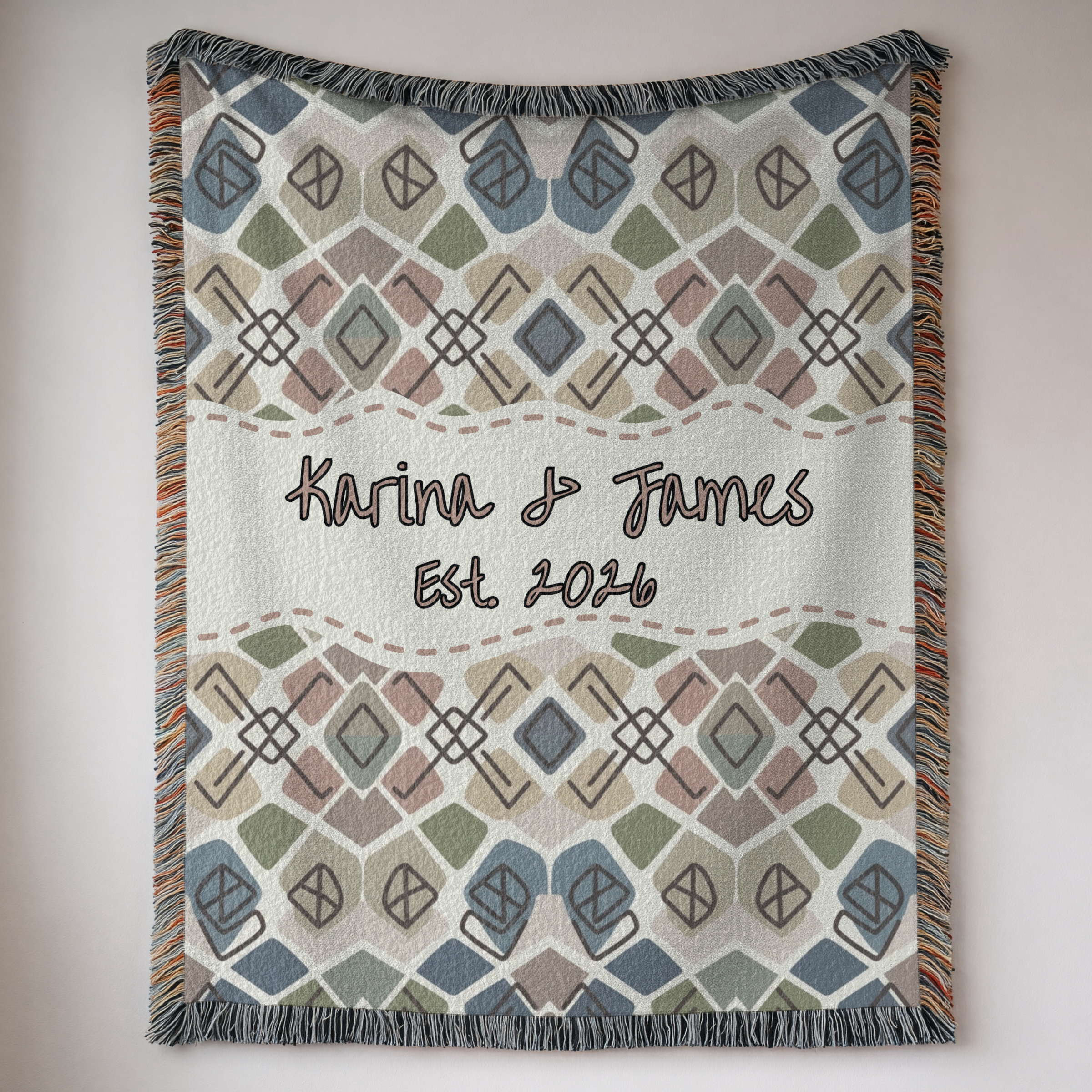 Personalized Couple's Geometric Woven Blanket Throw