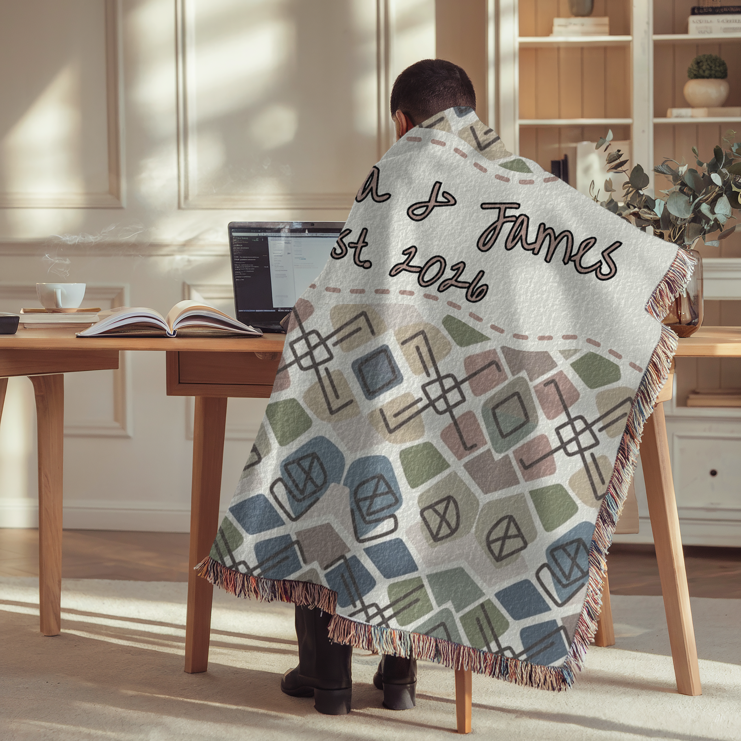 Personalized Couple's Geometric Woven Blanket Throw