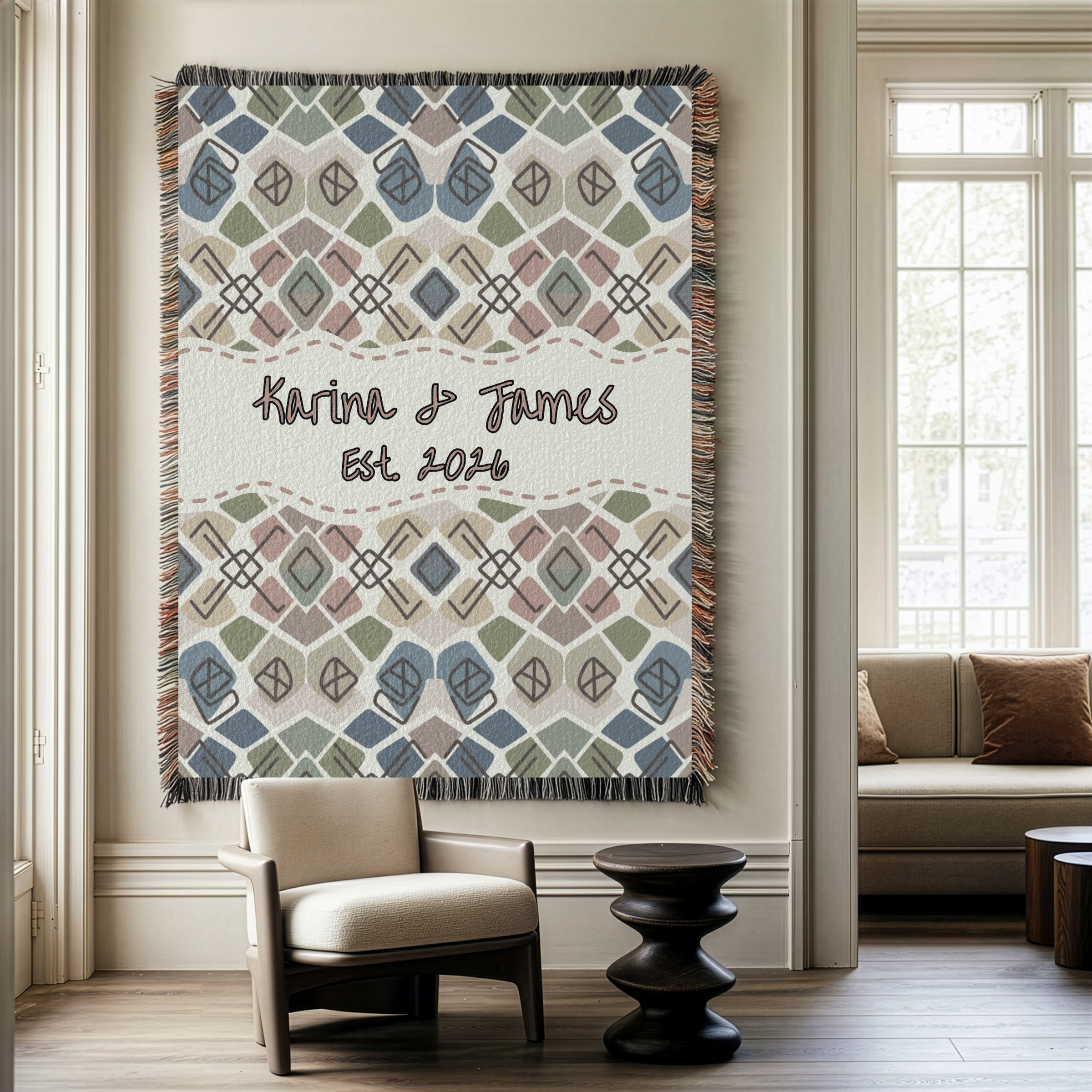Personalized Couple's Geometric Woven Blanket Throw