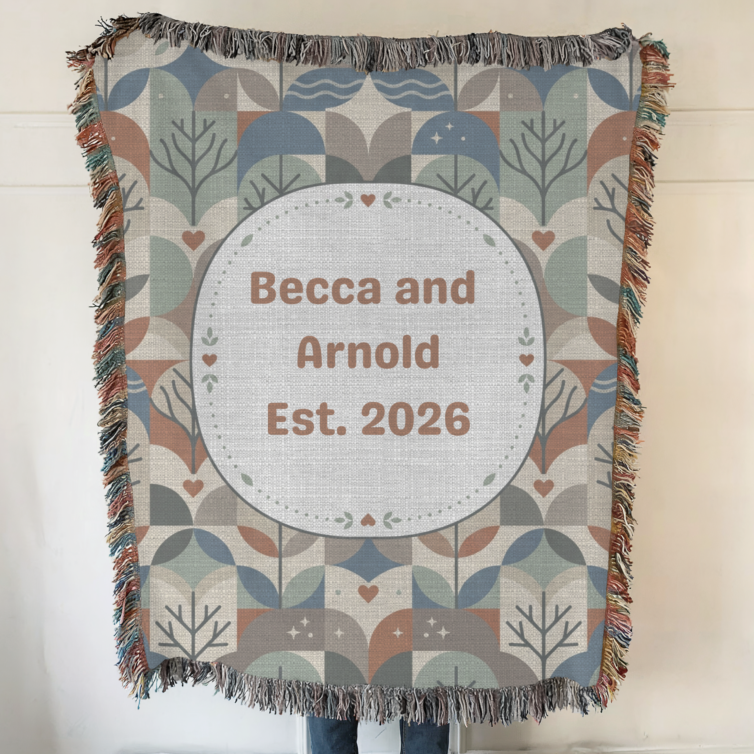 Personalized Couple's Name and Date Mosaic Woven Blanket