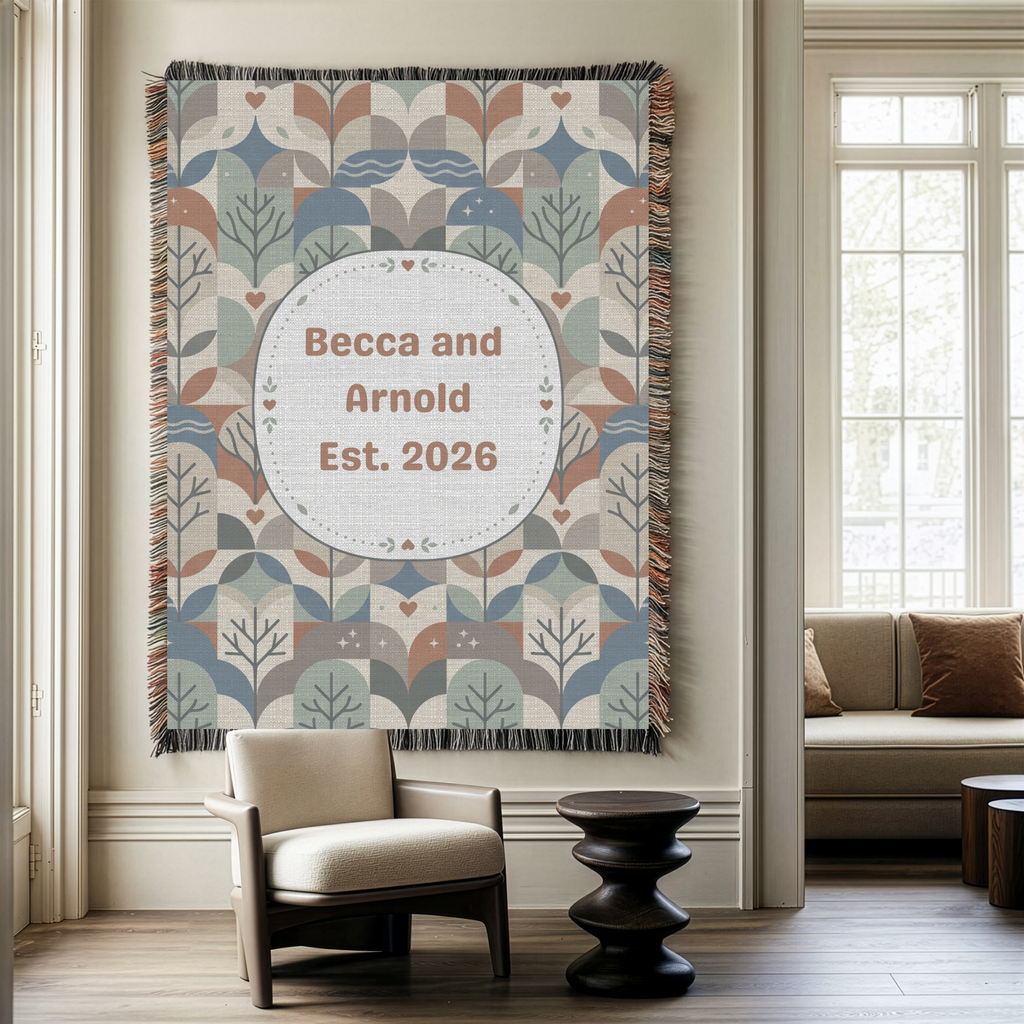 Personalized Couple's Name and Date Mosaic Woven Blanket