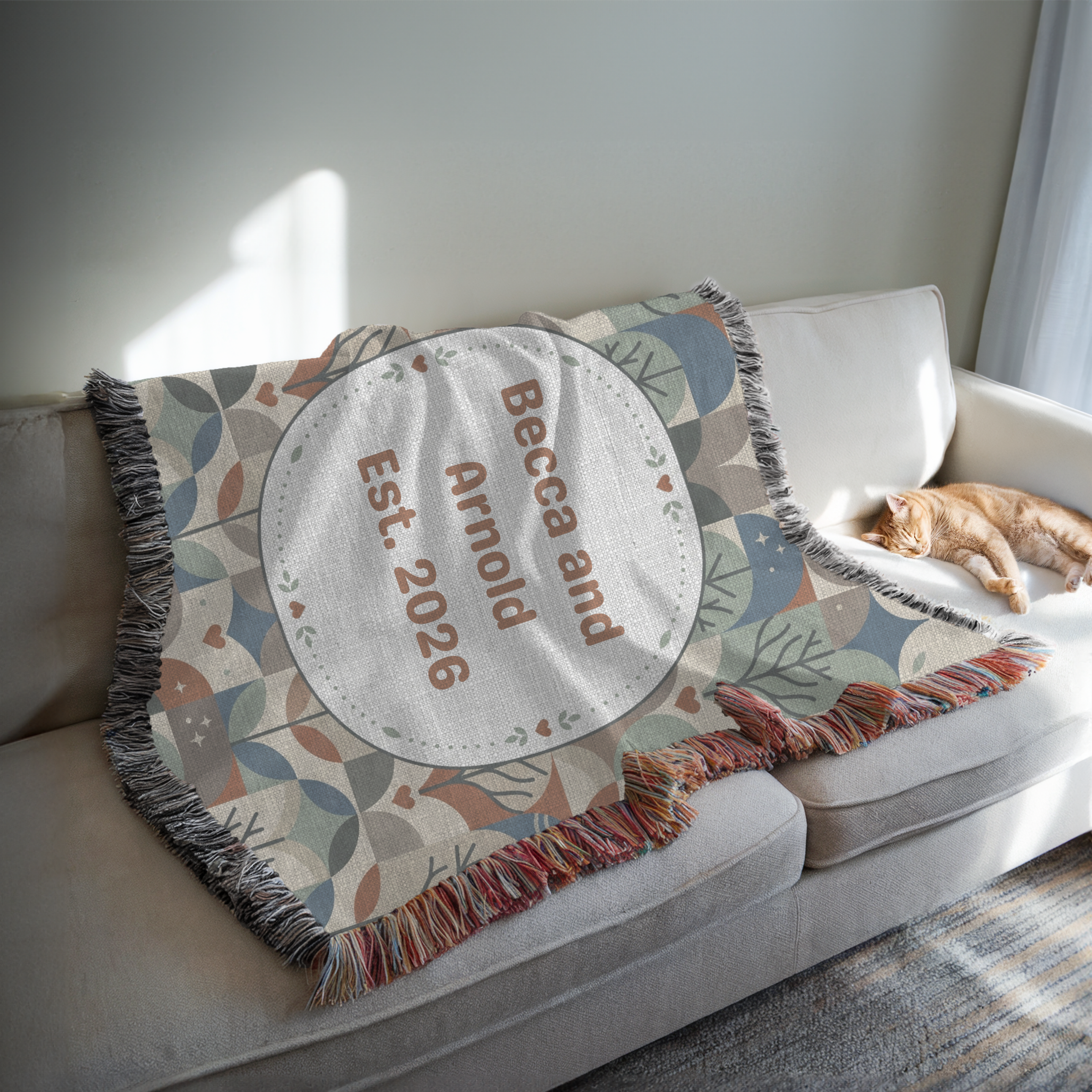 Personalized Couple's Name and Date Mosaic Woven Blanket