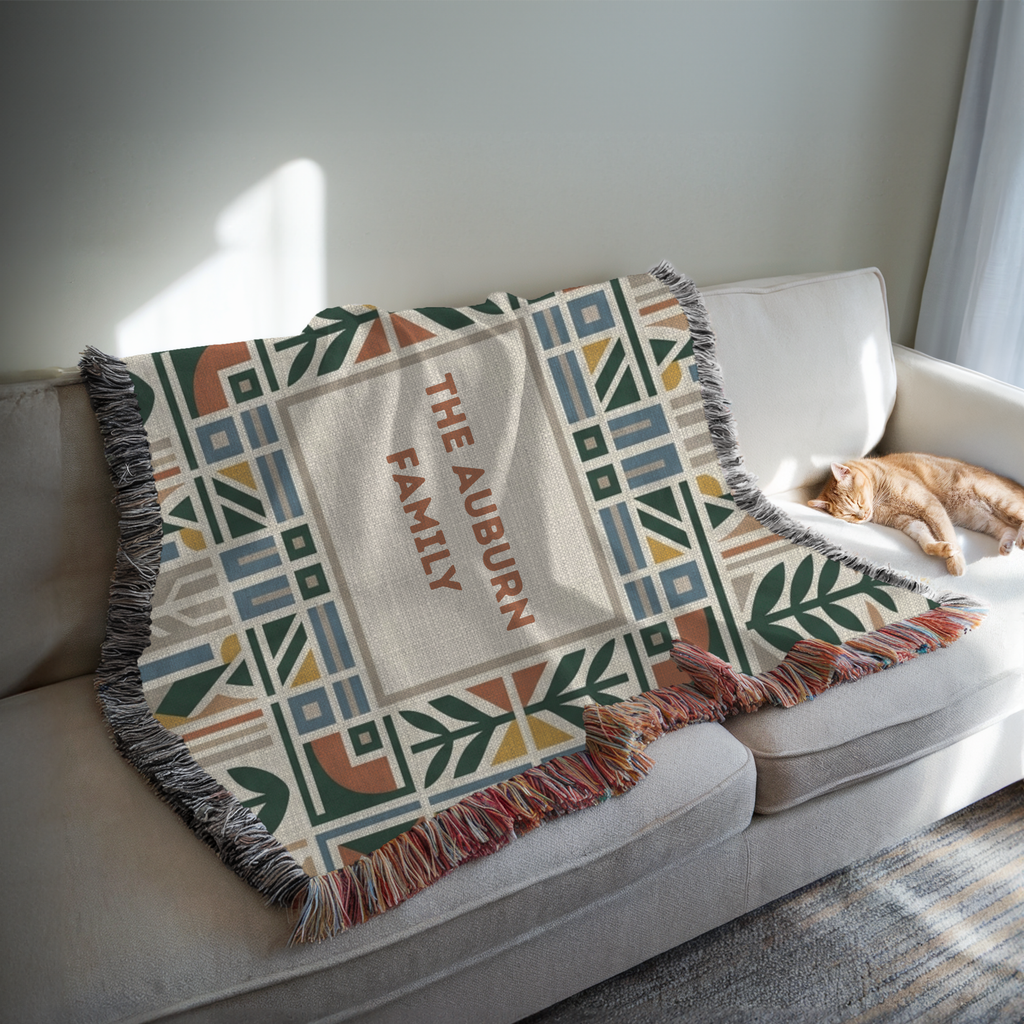 Personalized Family Name Geometric Woven Blanket