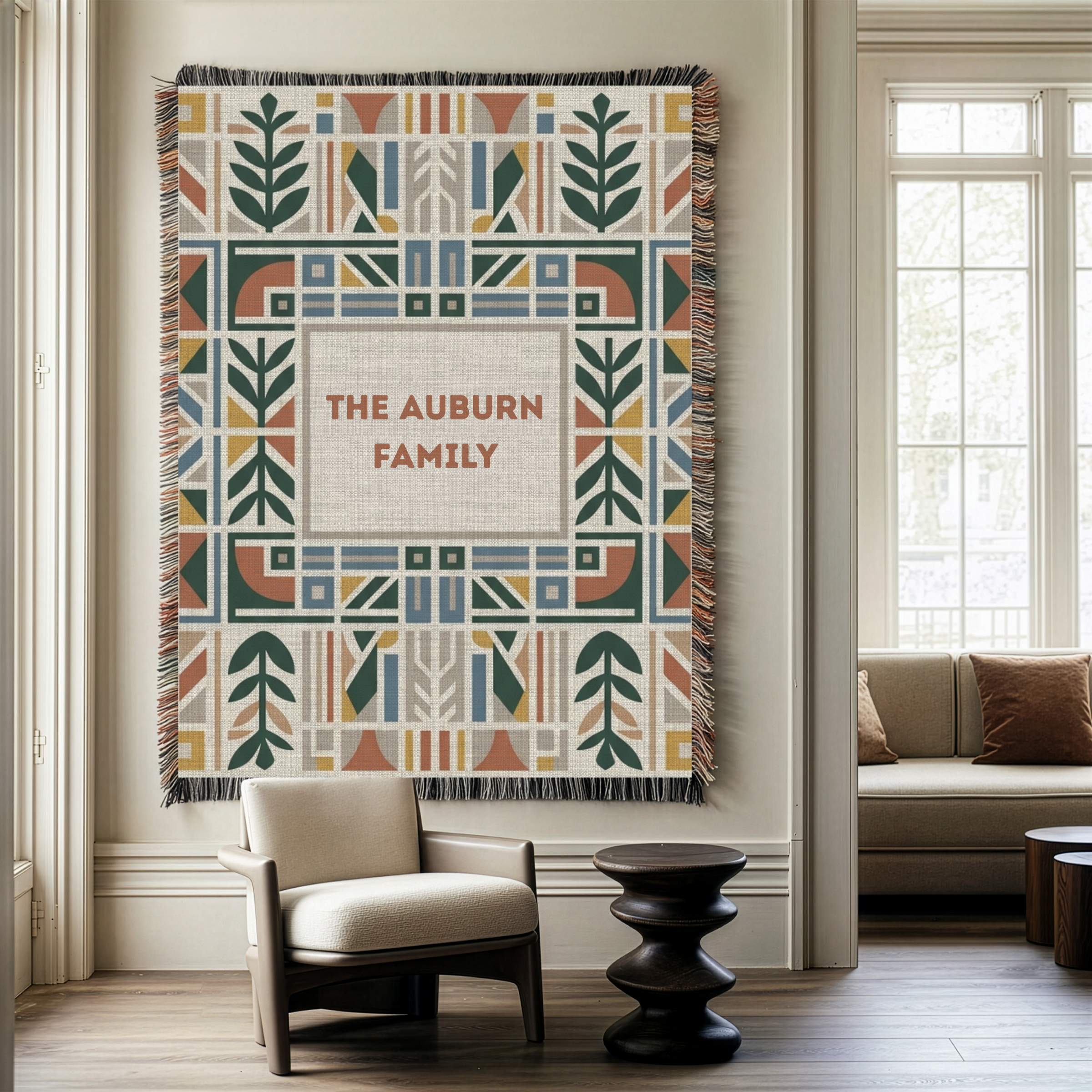 Personalized Family Name Geometric Woven Blanket
