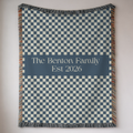 Personalized Family Name Blue Checkered Woven Blanket Throw