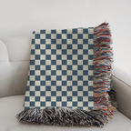 Personalized Family Name Blue Checkered Woven Blanket Throw