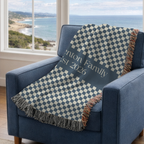 Personalized Family Name Blue Checkered Woven Blanket Throw