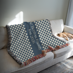Personalized Family Name Blue Checkered Woven Blanket Throw