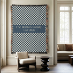 Personalized Family Name Blue Checkered Woven Blanket Throw
