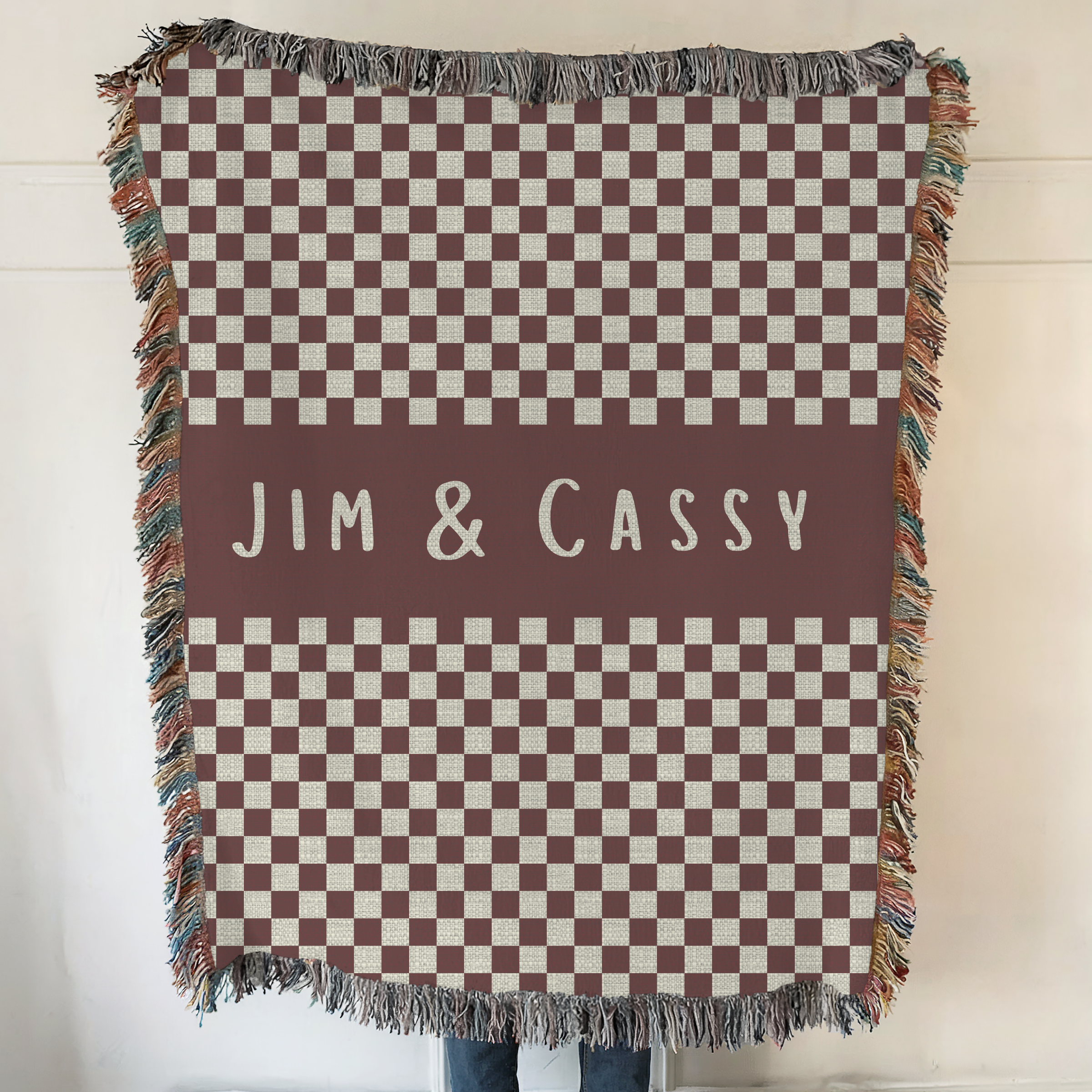 Personalized Name Custom Checkered Woven Blanket